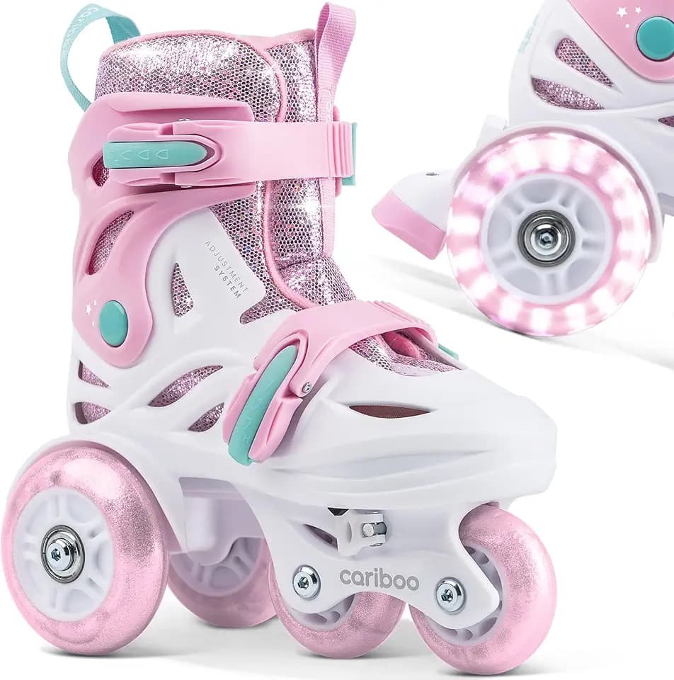 Cariboo Rollschuhe Für Kinder Inliner Für Anfänger Verstellbar 2 Größen Mit Lernlaufräder Glitzerdesign Kinder-Inlineskates Mädchen Ballerina