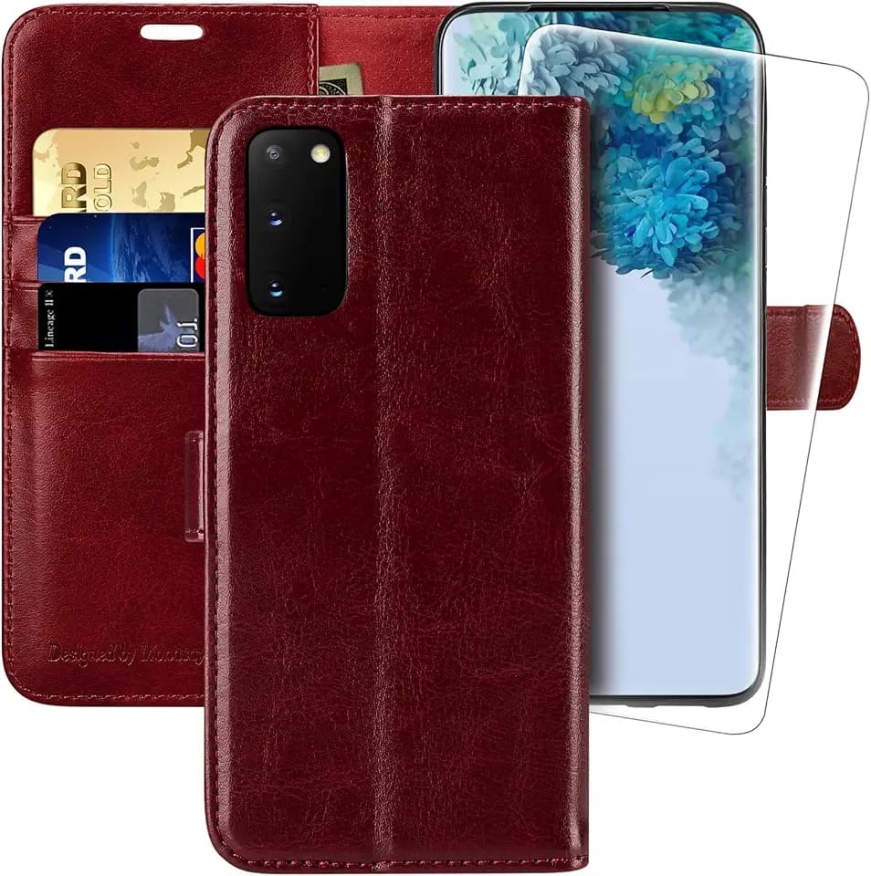 MONASAY Wallet Case for Samsung S20 FE with 3 Card Holders - Burgundy