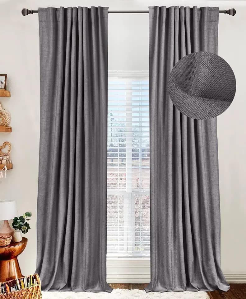 Faux Linen Total Blackout Curtains for Bedroom 102 Inches Long, Darkgray