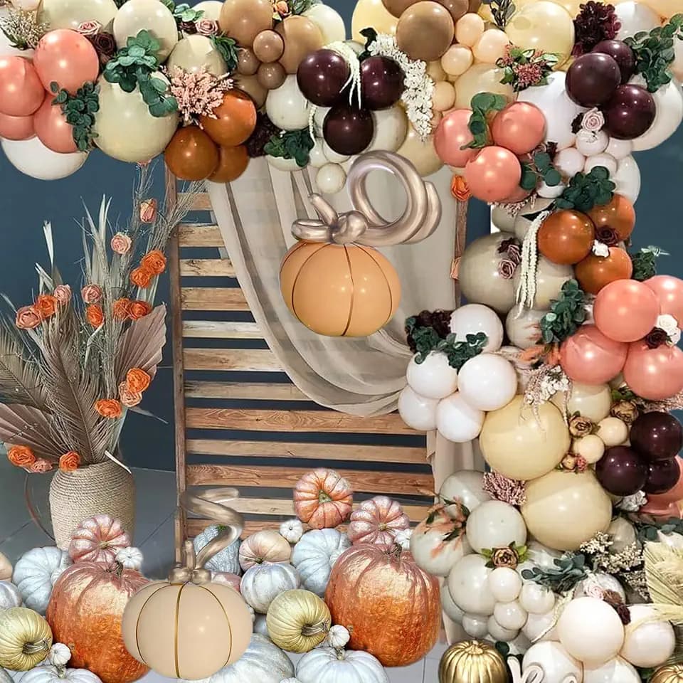 180 ThanksGiving Balloons Garland Kit for Autumn Party Decorations,Camel Apricot Khaki Off-White Rose Gold Orange Dark Red Balloons for Fall Baby Shower Birthday Party Decorations
