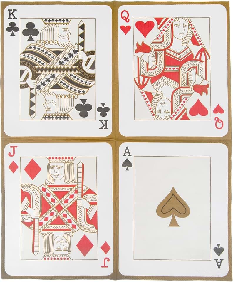 Talking Tables Spielkarten Servietten für Casino Partydekorationen, Spieleabend, Poker | Packung mit 20 goldenen Papierservietten Ass Bube König Königin Alice im Wunderland Kartenspiel, Mittel