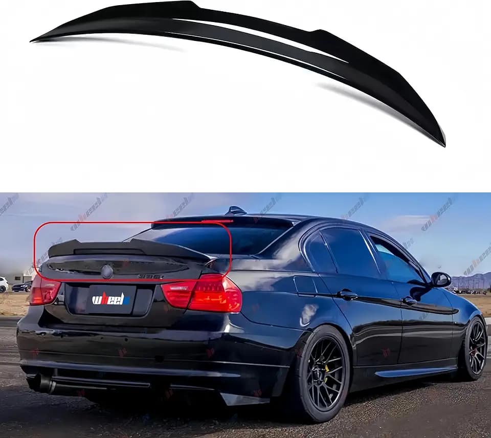 Rear Spoiler Compatible with 2006-2011 BMW E90 3 Series & 2008-2012 E90 M3 Sedan, High Kick PSM Style, Exterior Duckbill Spoiler Trunk Tail Deck Lid Wing Lip (Glossy Black)