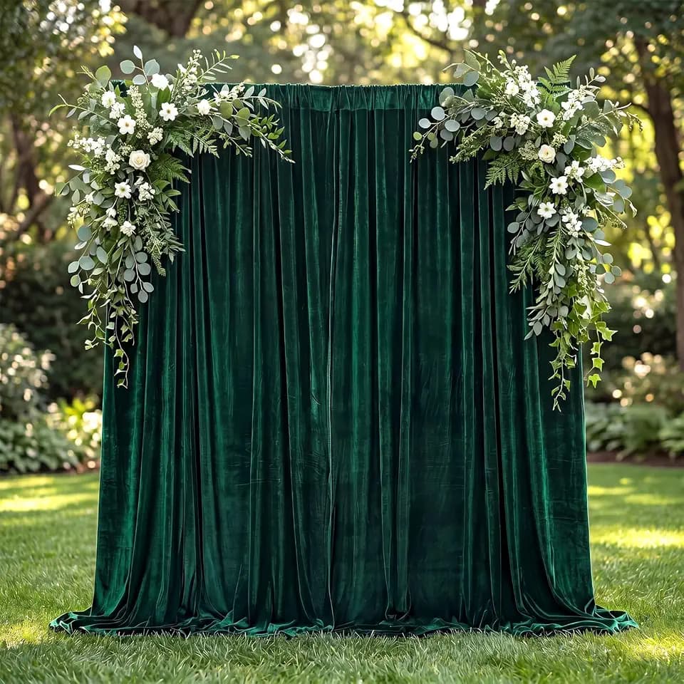 Hunnmingre 2 Pcs 5 X10 ft Dark Green Velvet Curtains Backdrop Drapes