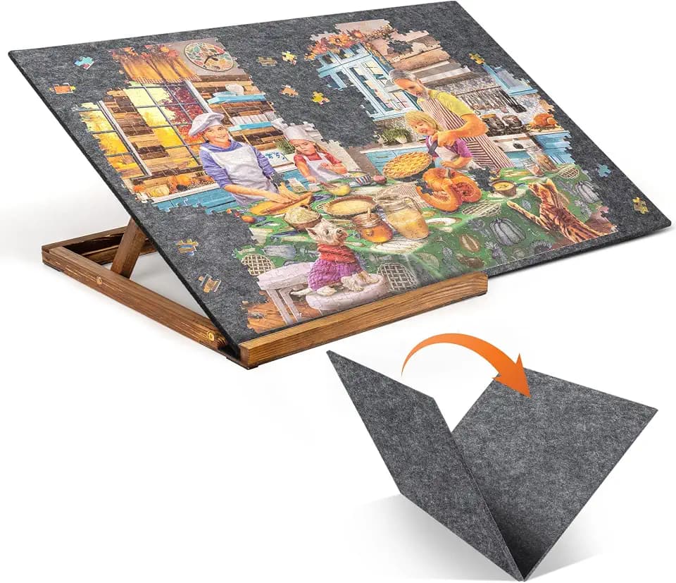 Tektalk Foldable Jigsaw Puzzle Board with 3 Angle Adjustable Bracket/Stand, Lightweight Portable Puzzle Mat Plateau with Wooden Easel, Foldaway Felt Puzzle Table, for Up to 1000 Pieces (Dark Gray)
