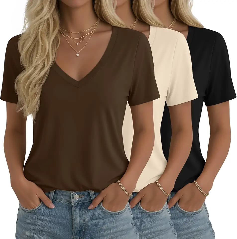 Ficerd 3 Pack Women's V Neck T-Shirts