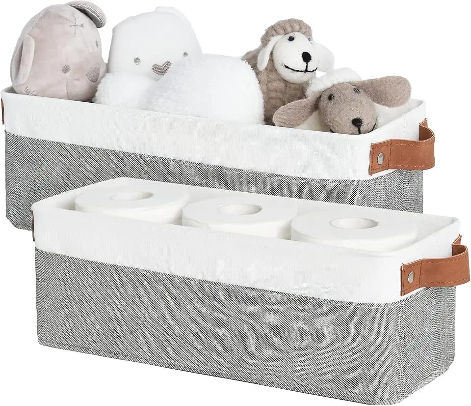 StorageWorks Schmale Aufbewahrungskorb Bad, Robuste Schrank Organizer, Körbe Aufbewahrung mit Griffen, Aufbewahrungskorb Stoff für Regale, Ordnungsboxen für Badezimmer, grau, 2 Stück