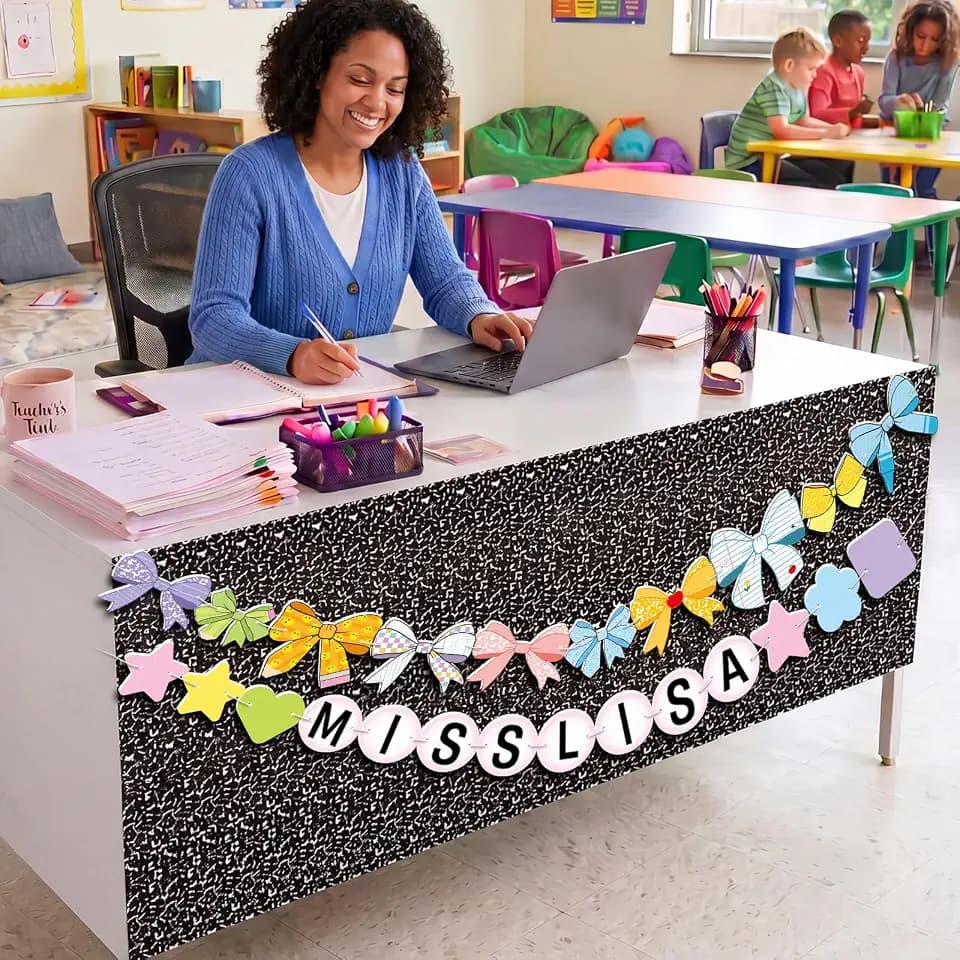 Sabary Composition Notebook Teacher Desk Skirt Sticker with Garland