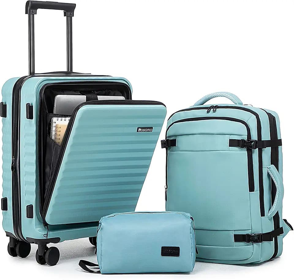 Rosamo 3 Piece Expandable Front Opening Carry On Luggage Set with TSA Lock