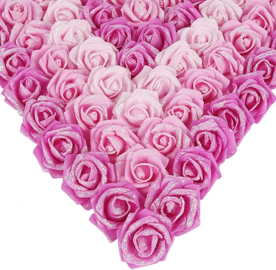 Artificial Roses,200PCS Mixed Pink Foam Flowers 1.97in Artificial Roses with Glitter for Craft DIY Wedding Party Home Decoration(Mixed Pink Colors with Glitter)