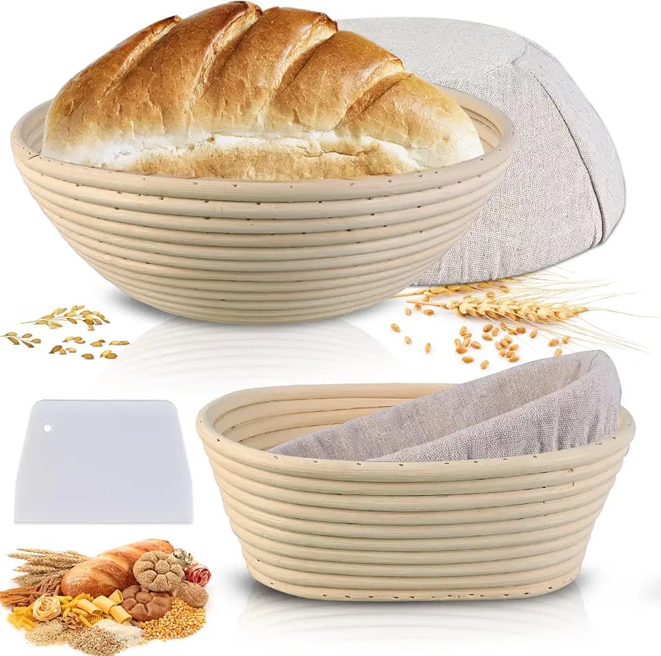 Sourdough Bread Baking Supplies, 2 Pack Banneton Bread Proofing Basket with Liners- 10" Round & 8" Oval, Brotform Proofing Baskets Ideal for Sourdough and Artisan Bread Making
