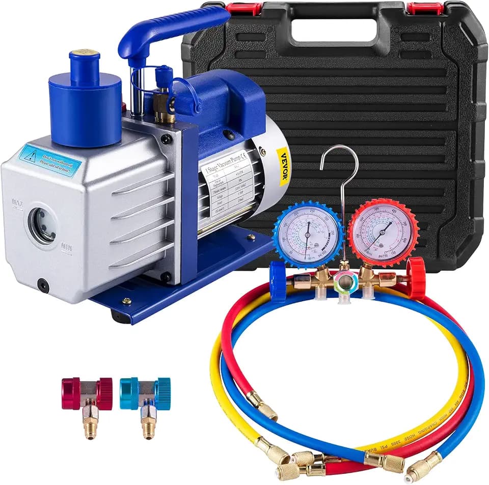 VEVOR 4.8 CFM Vakuumpumpe Manifold Gauge Set 1/3 HP Einstufige klimaanlage Vakuumpumpe 5 Pa Vakuumtester Ideal für R407C R22 R134a R410a System No R410a Adapter included