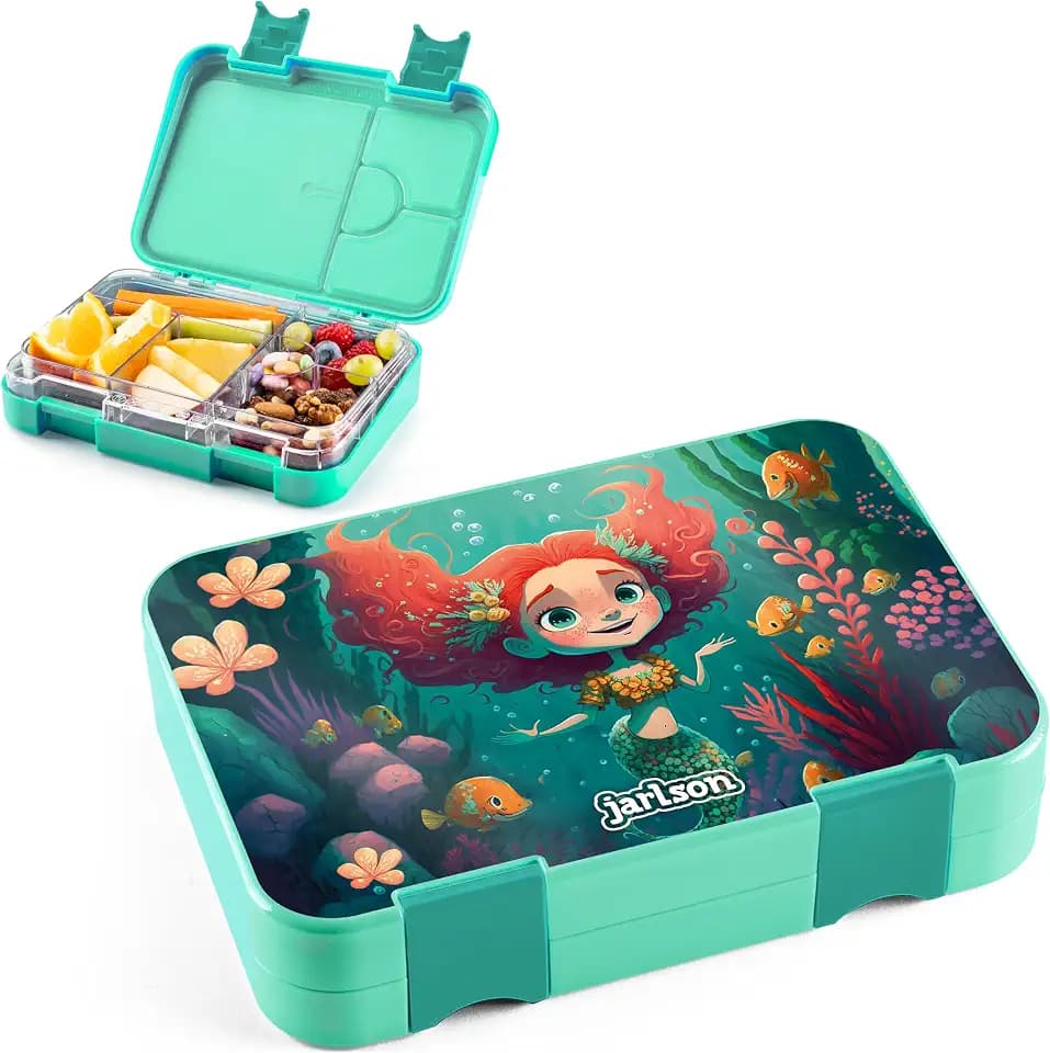 Jarlson® Brotdose Kinder mit Fächern TONI [AUSLAUFSICHER] - Bento Lunchbox mit Trennfächern - Frühstücksbox für Schule, Kita & Kindergarten - Jausenbox für Jungen & Mädchen - Vesperbox (Meerjungfrau)