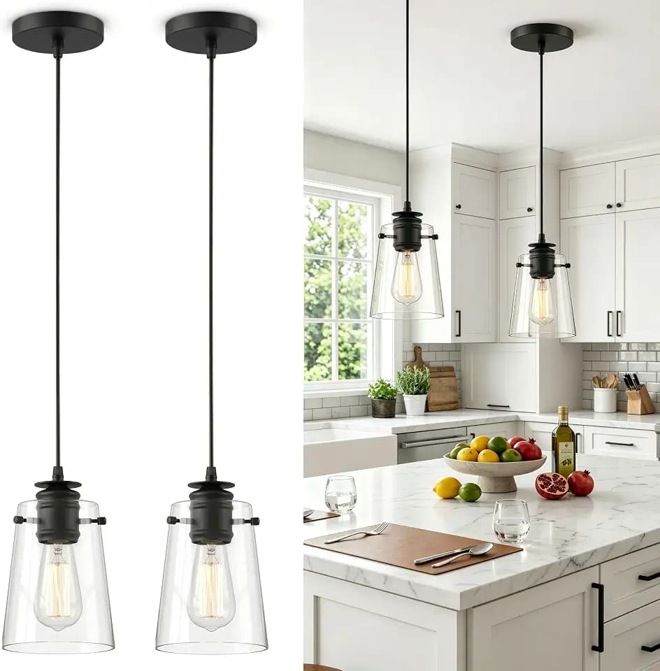 Black Pendant Lights Kitchen Island,Modern Glass Hanging Light Fixtures