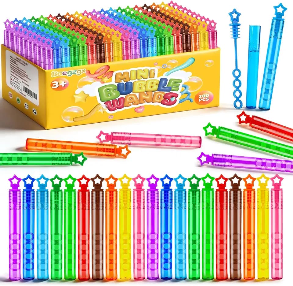 200 Pcs Mini Bubble Wadns Party Favors for Kids,10-Color Bubble Stick, Thanksgiving and New Year, Theme Birthday, Wedding, Summer Girls and Boys Carnival, Outdoor Gifts for Students