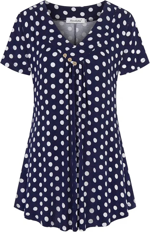 Ninedaily Women's Tunic Summer Short Sleeve Top Loose V Neck Dressy Shirt Blouse