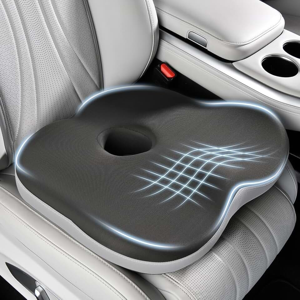 Coverado Seat Cushion for Sciatica Pain Relief, Ergonomic Memory Foam Wheelchair Cushions, Non-Slip Washable Car Seat Cushions for Driving Travel Truck Office Chair Car Driving Driver Gray&Black