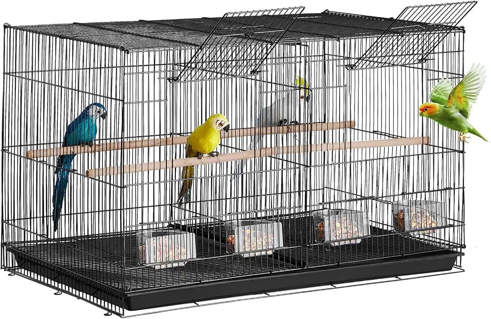 VEVOR Vogelkäfig, Metallkäfig für kleine Papageien, Kanarienvögel, Nymphensittiche, Unzertrennliche, Finken, Wellensittiche, Conures, Vogelhaus für unterwegs mit Griff & Sitzstangen, 760x465x465mm