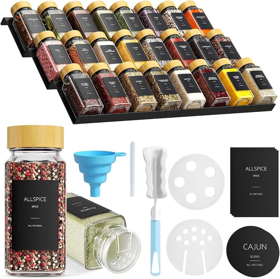 Gewürzregal Schublade — 24 Gewürzgläser 120ml, Bambusdeckel