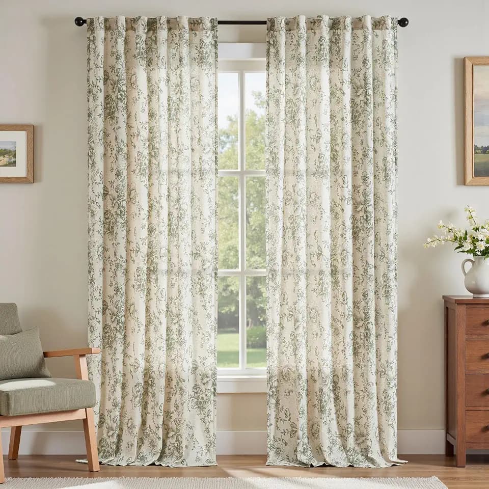 jinchan Floral Linen Curtains 96 Long for Living Room 2 Panels