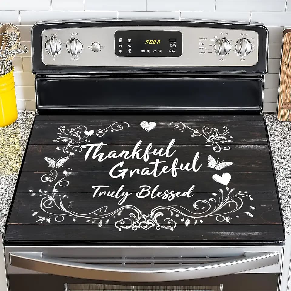 Stove Top Cover for Electric Stove,Glass Stove Top Cover, Heat Resistant Glass Cooktop Cover, Stovetop Protector, Kitchen Decor, Dish Drying Mats Cover for Ceramic Washer Top 28.5x20.5 inch