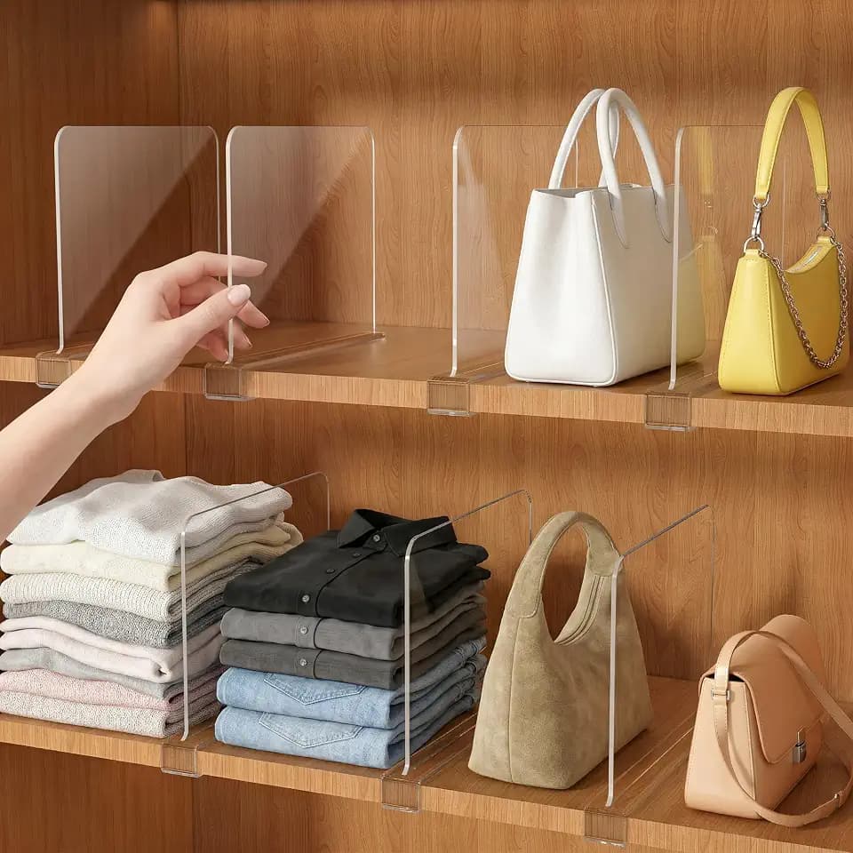 OKPOW Shelf Dividers for Closet Organization - 8 Pack 8" Tall X 12" Deep Acrylic Clear Sturdy Separators for Clothes Purse - Adjustable Removable Easy to Install Storage for Wood Cabinet Housewife