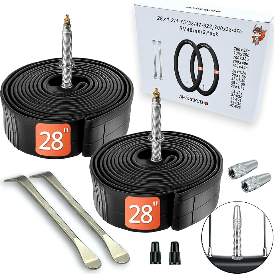 Fahrradschlauch 28 Zoll Französisches Ventil SV/Presta | Butyl 32-47/622 mit 48 mm Ventil oder TPU Rennrad Schlauch 18-25/622 mit 80 mm Ventil | 700C | inkl. Reifenheber & Ventilkappen