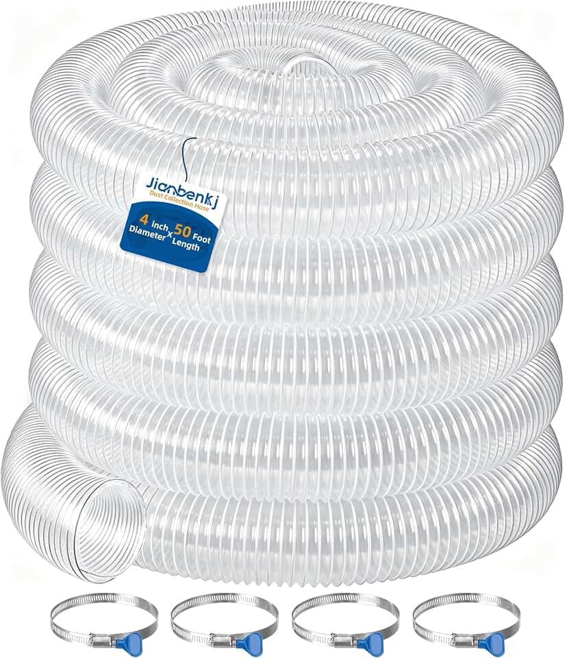 4"x50' Dust Collection Hose,Puncture-Resistant,4 in Flexible PVC Fume Hose