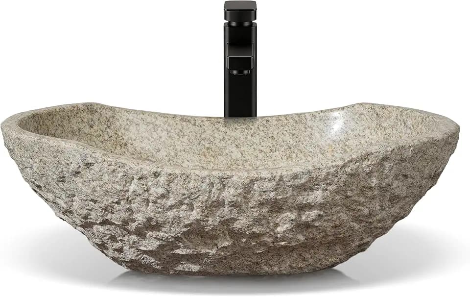 Natural Stone Bathroom Sinks, Hand-carved Modern Rustic Bathroom Vessel Sinks, Canoe Shape Vessel Sink