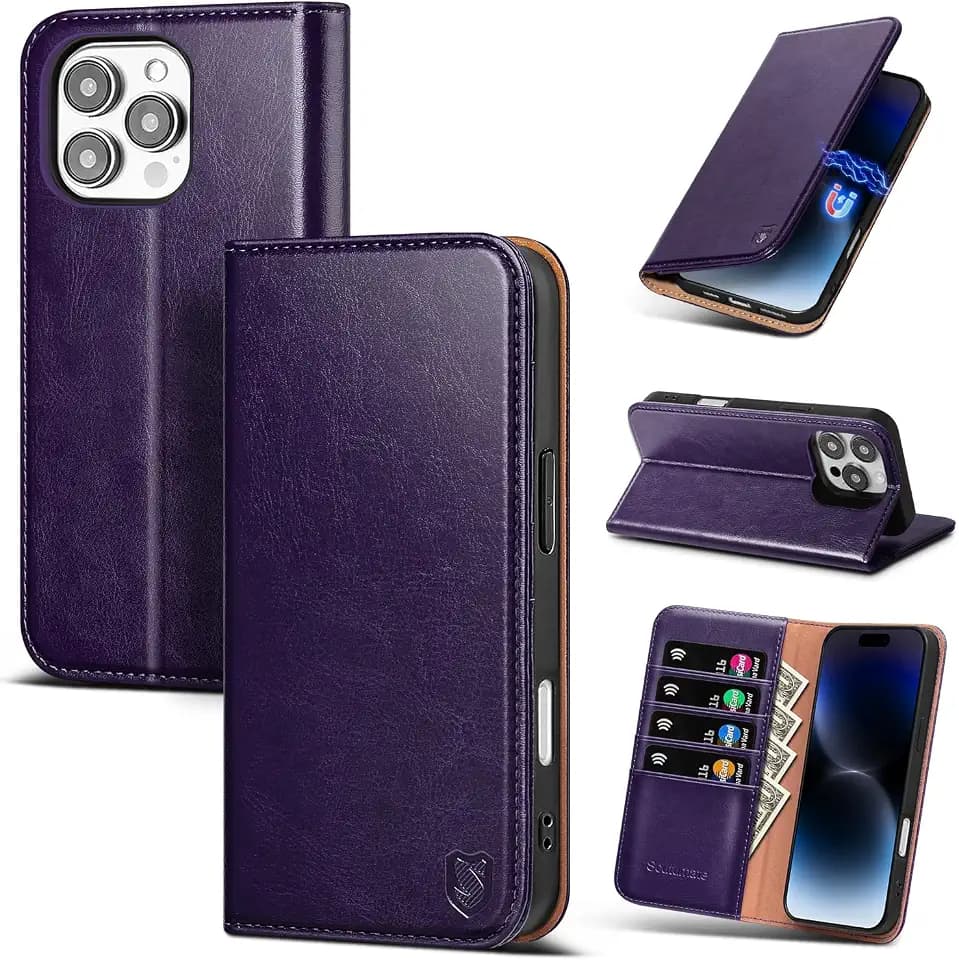for iPhone 16 Pro Wallet Case with Card Holder,Purple