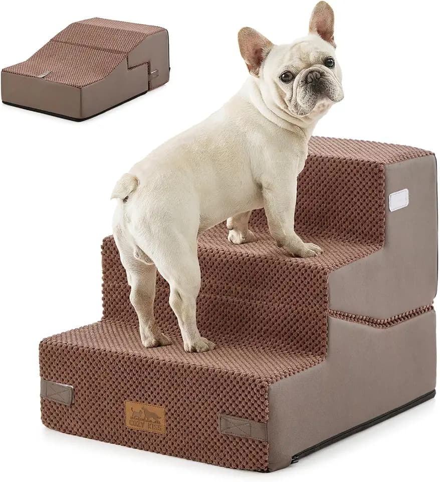 COZY KISS Dog Stairs for Small Dog, 14.2" H, 3 Step for Couch, Brown