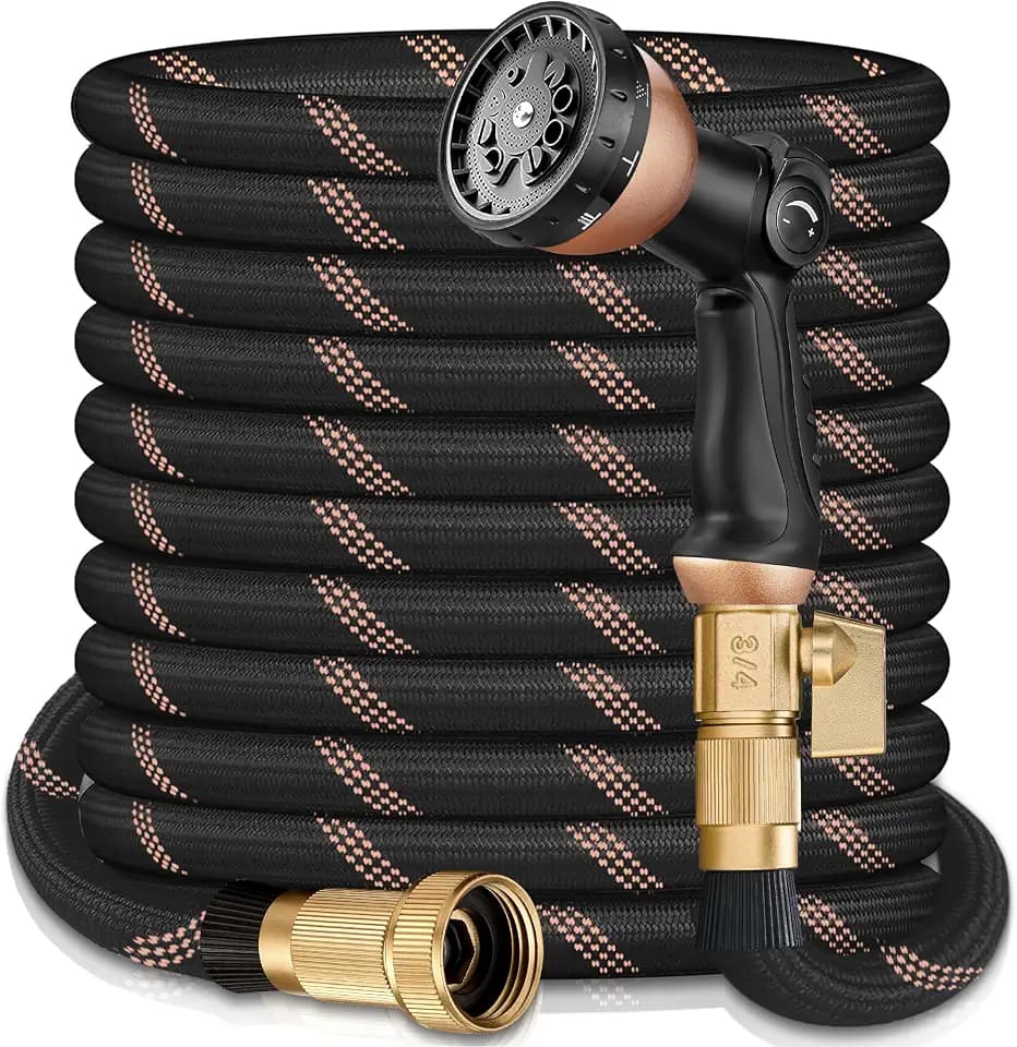 75FT Garden Hose w/10 Function Spray Nozzle, 2026 Ultra Lightweight Water Hoses, 3/4" Brass Connectors- Durable, Lightweight & Flexible Water Pipe for Outdoor & Gardening(Black Rose gold)