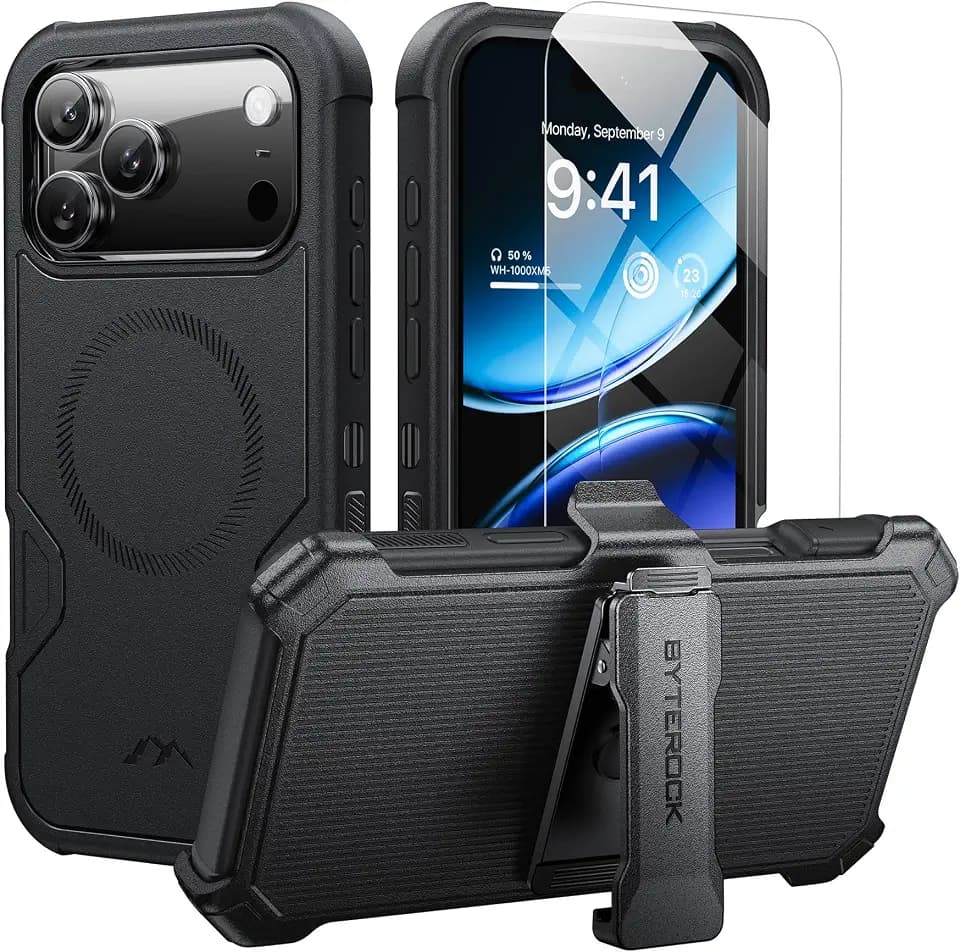 for iPhone 17 Pro Max Case 6.9" with Belt Clip Holster, Black