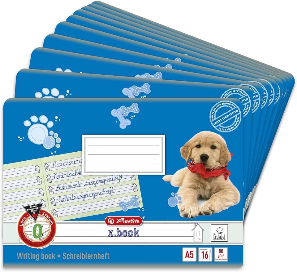 Herlitz Schulheft x.book A5, Lineatur 0, 1. Klasse, 16 Blatt, 10 Stück