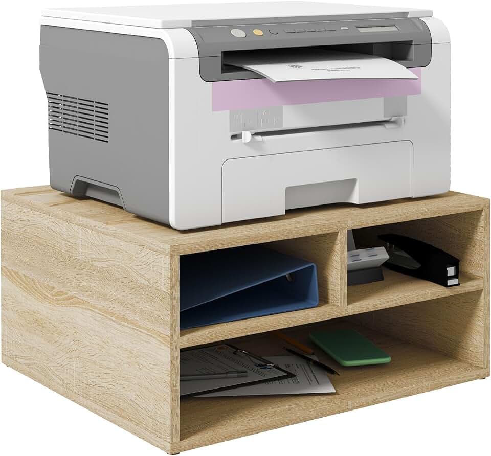 HOMCOM Druckerständer mit 3 Fächern 47x40x22,5 cm Holzoptik