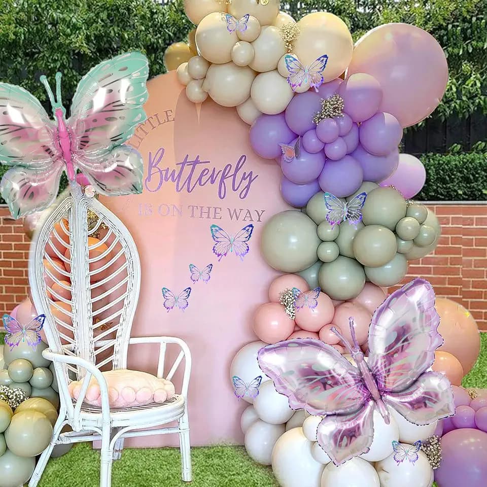 Butterfly Balloons 174Pcs Foil Arch Kit | 5 Colors Quick-Install Garland for Baby Shower, Wedding, Birthday Party Decorations | Reusable 3D Stickers Design(Green)