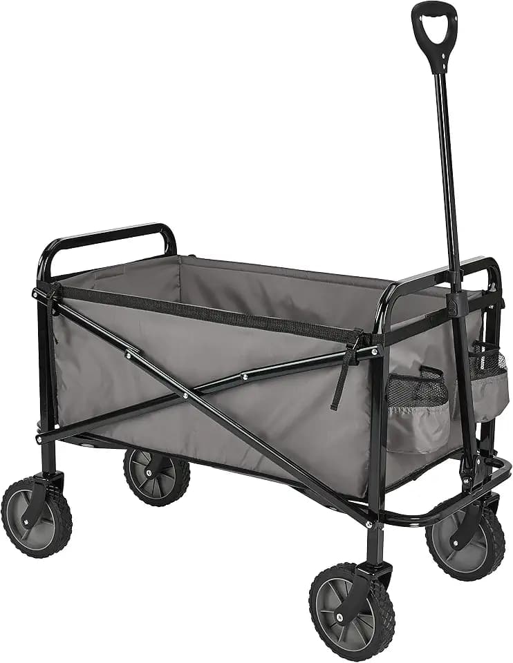Amazon Basics Zusammenklappbarer Bollerwagen für den Garten, faltbar, mit Abdeckung, für den Außenbereich, 70.1 x 103.89 x 50.8 cm, Grau