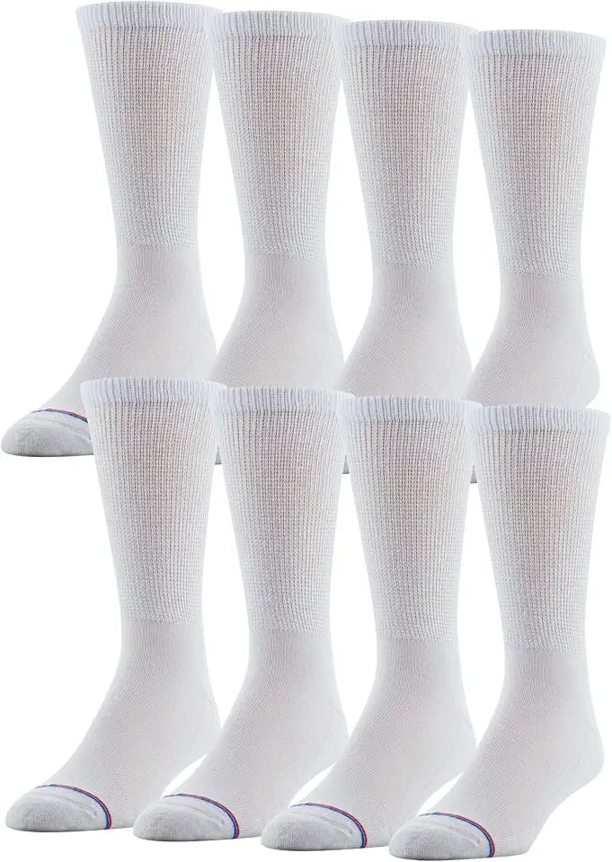MediPEDS Men's 8 Pack Diabetic Crew Socks with Non-Binding Top