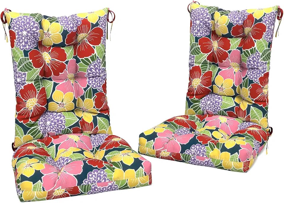 LVTXIII 2 Pack Outdoor Rocking Chair Cushion Set, Patio Fade and Water Resistant Tufted Seat Cushions with Ties for Rocking Chairs Use, 38x17x3, Flower Bloom