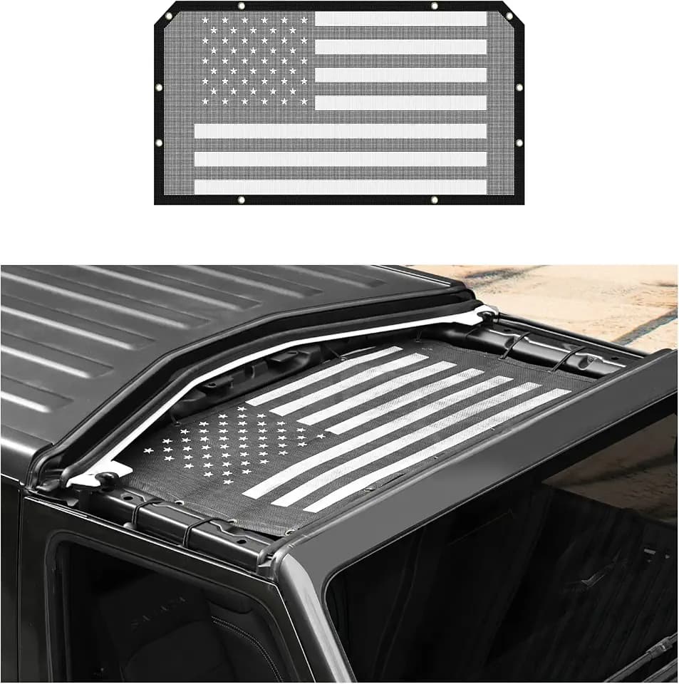 Sunshade Mesh Shade Top Front Cover Provides Roof UV Sun Protection for Jeep Wrangler JL JLU & Gladiator JT 2018-2024(US Flag)