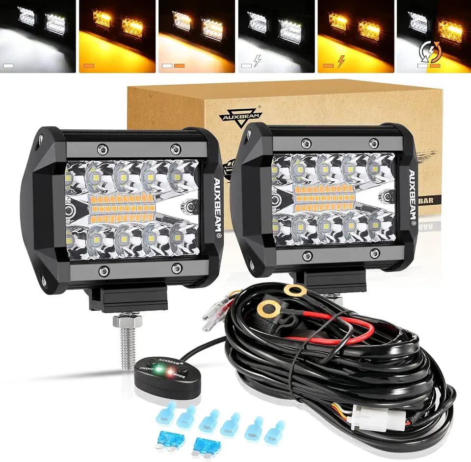Auxbeam 4 Inch LED Pod Lights, 6 Modes Series 120W Dual Color Offroad Light