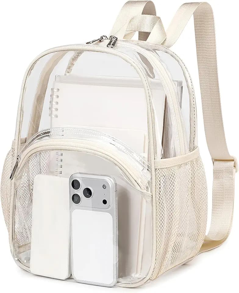 abshoo Stadium Events Approved Clear Backpack Mini Transparent Bag for Girls Women for Sports Events Music Festival Concerts(Beige)