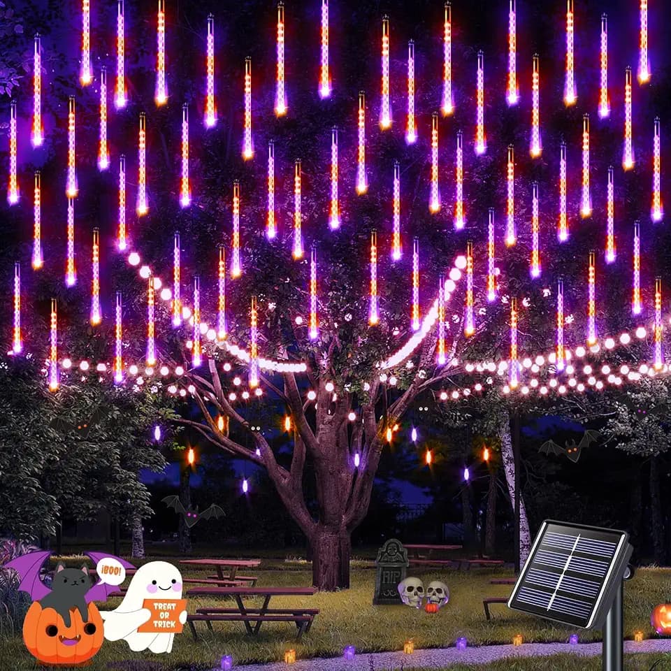 JMEXSUSS Orange and Purple Solar Halloween Lights Outdoor