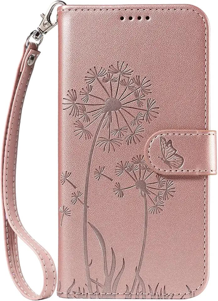 Wallet Case for Samsung Galaxy A20e with Wrist Strap Butterfly Flower Pattern Card Holders Slots Case Premium PU Leather Kickstand Magnetic Closure Shockproof Protective Flip Folio Cover
