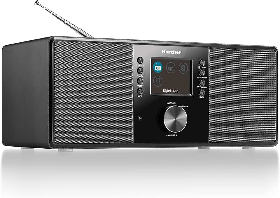 Karcher DAB 5000+ - DAB+ Radio mit Bluetooth, Digitalradio, Küchenradio | DAB Plus, UKW, RDS, 2,4" Farbdisplay, Lautsprecher, Kopfhöreranschluss, AUX-In, Line-Ausgang, Wecker, Fernbedienung, schwarz