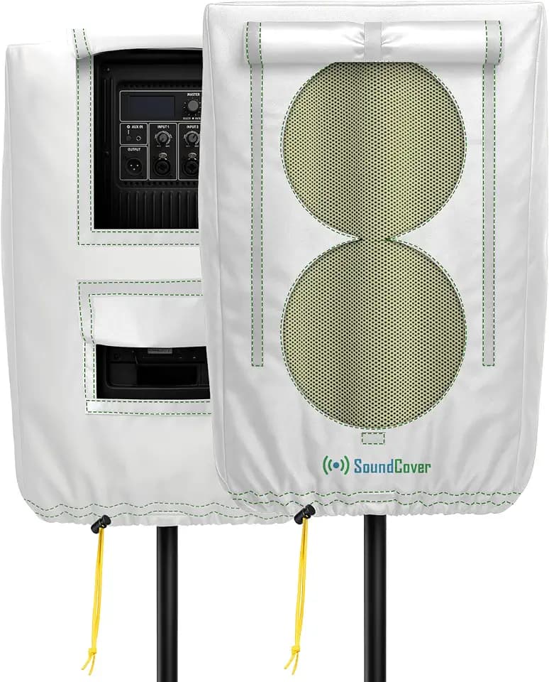 Professional Grade 600D Protective Cover for Stand Mounted 12" PA/DJ Powered Speaker with SoundFlap - White - Includes a 420D Storage Bag and reinforced yellow Paracord 700 draw cord