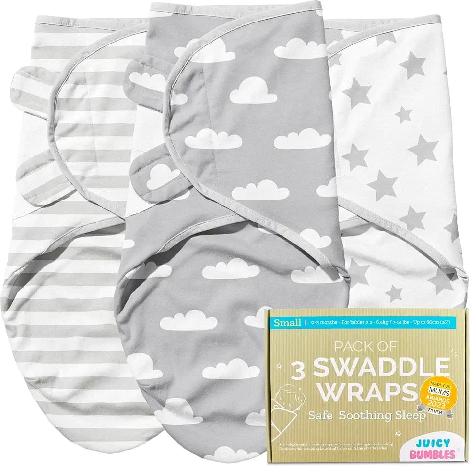 Juicy Bumbles Pucksack Baby 0-3 Monate - 3er Set Pucktuch 0-3 Monate - Babydecke Baumwolle 100% - Unerlässliche Baby Erstausstattung als Baby Decke Neugeborenen Mädchen und Jungen