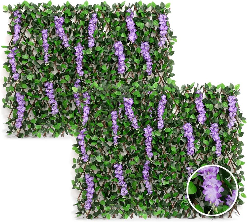 DOEWORKS Expandable Fence Privacy Screen for Balcony Patio Outdoor, 2PCS Faux Ivy Fencing Panel for Backdrop Garden Backyard Home Decorations