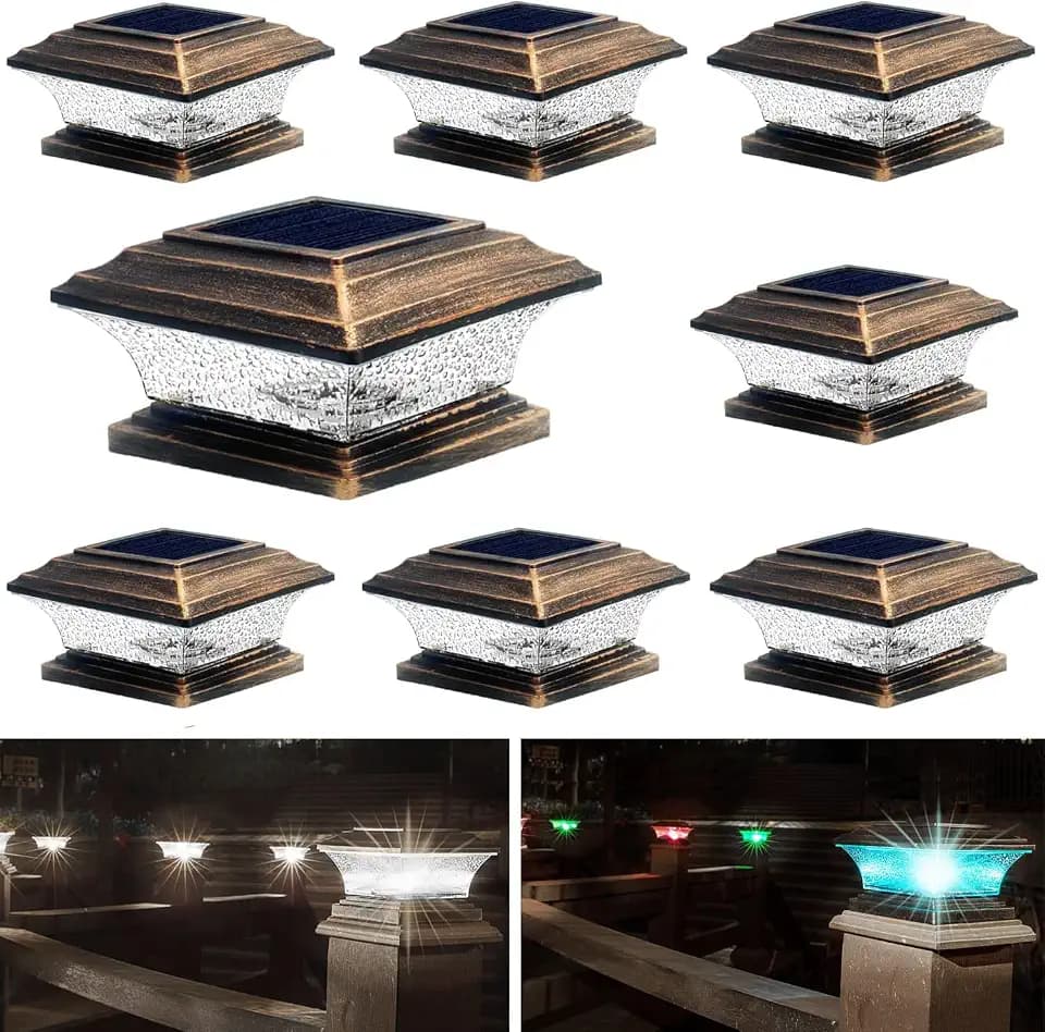 8pk Solar Post Cap Lights Outdoor for 4x4 5x5 Wooden Posts 9 Light Modes