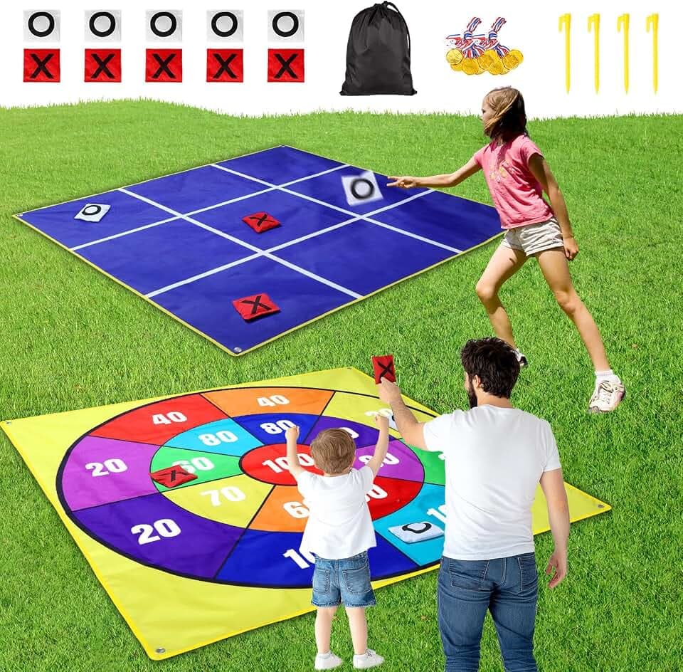 CWLAKON Outdoor Riesen Tic Tac Toe & Beanbag-Wurfspiel für Kinder und Erwachsene, Großes beidseitig bespielbares Garten- und Strandspiel für Picknick, Camping, Geburtstage & Feste