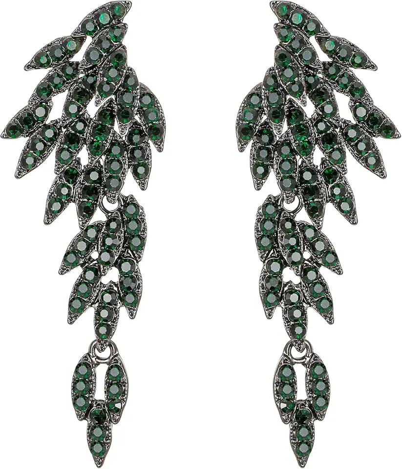 BriLove Art Deco Angel Wings Rhinestone Retro Statement Earrings for Women Dangling Chandelier Long Drop